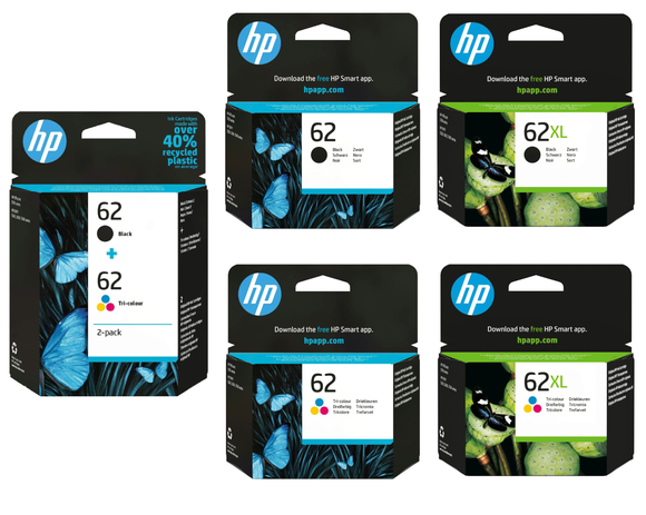 HP 62 Black and Colour Original Ink Cartridges