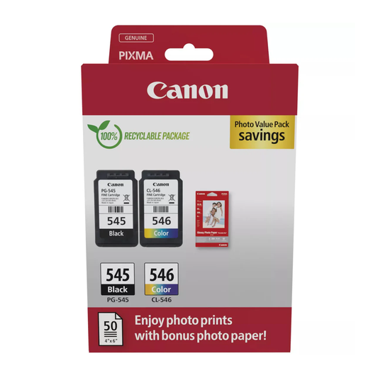 Canon PG-545 Black and CL-546 Colour Ink Cartridge Photo Value Multipack - 8287B008