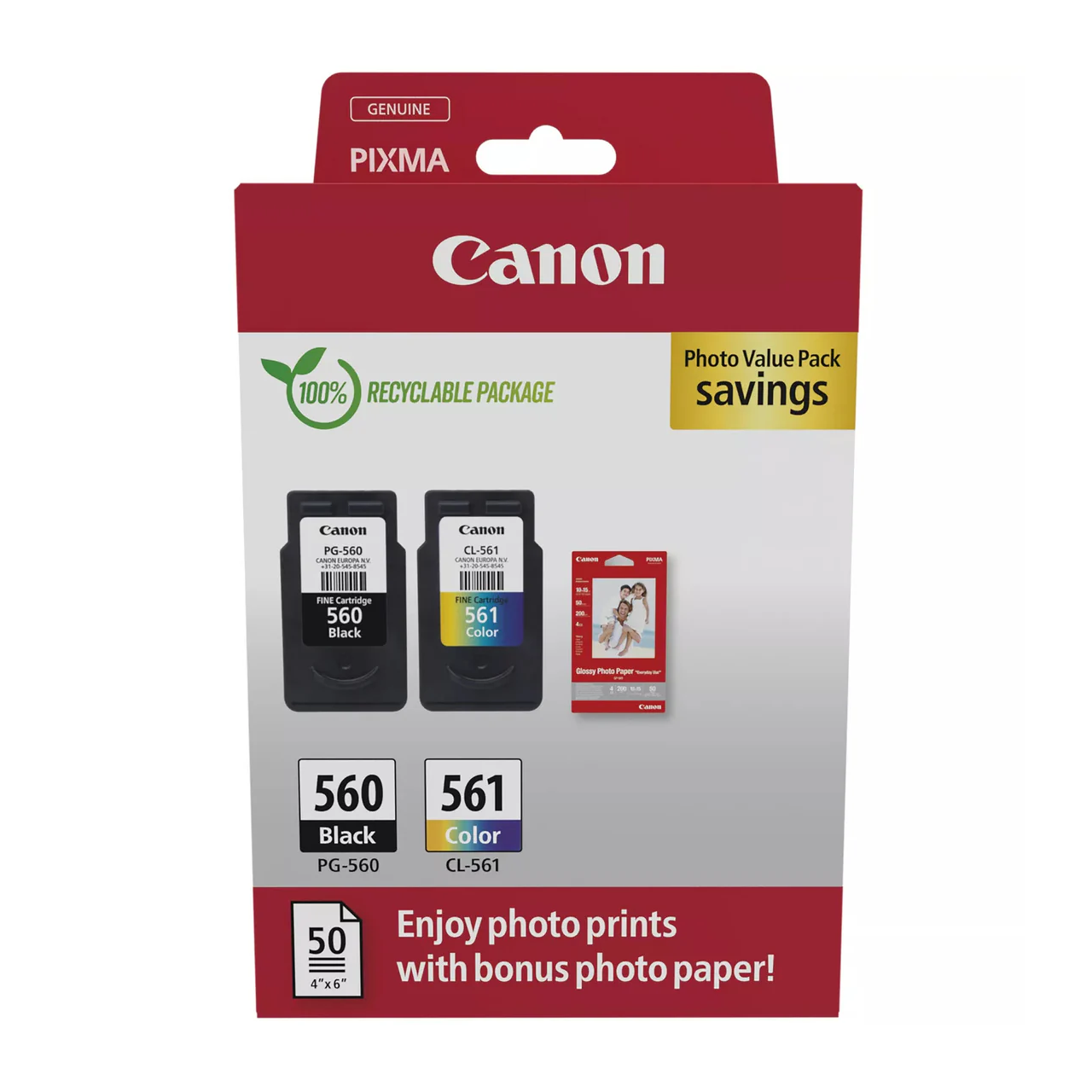 Canon PG-560 Black and CL-561 Colour Ink Cartridge Photo Value Multipack - 3713C008