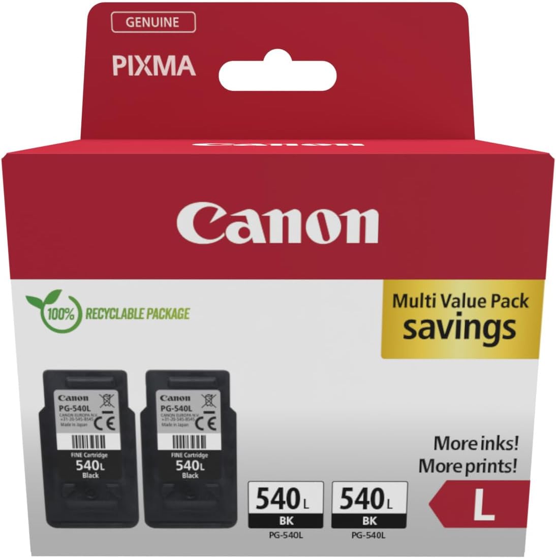 Canon PG-540L Black Ink Cartridges, Pack of 2 (Original)