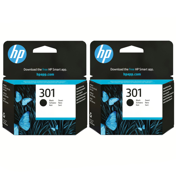 2x HP 301 Original Black Ink Cartridges